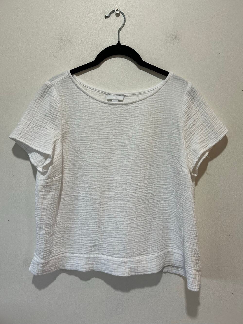 J. Jill white cotton gauze top womens M short sleeve neutral coastal